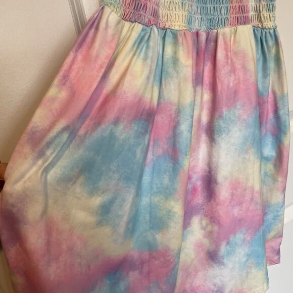 Pastel Cotton Candy Tie Dye Ruffle Off Shoulder Summer Dress Girls XL Soft Comfy - Picture 3 of 7